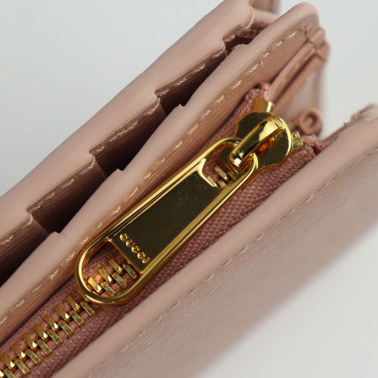 Gucci Script Zip Around Wallet Bifold Leather Pink Gold Hardware — view 6