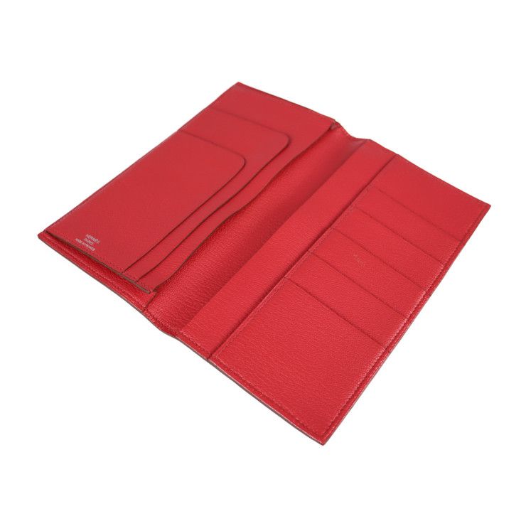 Hermes Long Wallet Chvre Rouge Cazac Pink Evelyne Bifold Engraved — view 4
