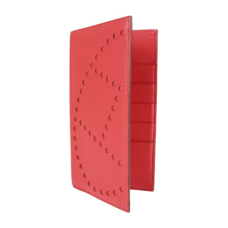 Hermes Long Wallet Chvre Rouge Cazac Pink Evelyne Bifold Engraved — view 2