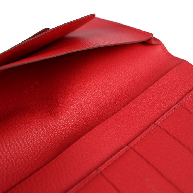 Hermes Long Wallet Chvre Rouge Cazac Pink Evelyne Bifold Engraved — view 5