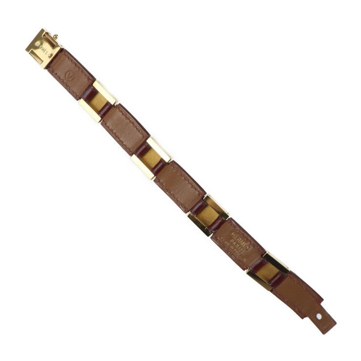 Hermes Bracelet Leather Red Gold Hardware Medallion Engraved V — view 5