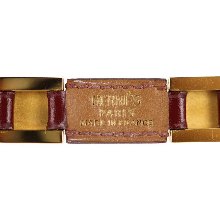 Hermes Bracelet Leather Red Gold Hardware Medallion Engraved V — view 6