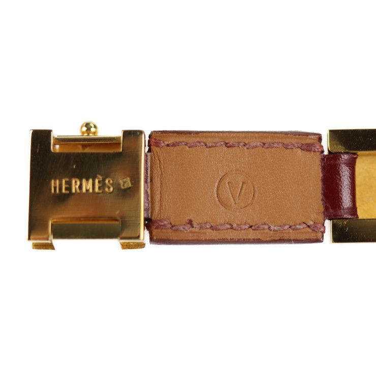 Hermes Bracelet Leather Red Gold Hardware Medallion Engraved V — view 7