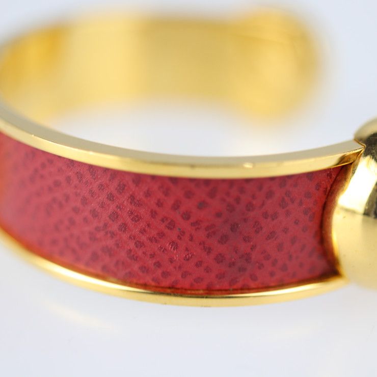 Hermes Bangle Metal Leather Gold Red Accessories Cbangle Cuff Bracelet — view 9