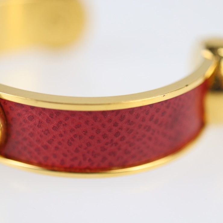 Hermes Bangle Metal Leather Gold Red Accessories Cbangle Cuff Bracelet — view 8