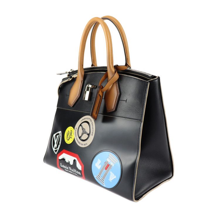 Louis Vuitton City Steamer MM Handbag Leather Black Multicolor Silver — view 2