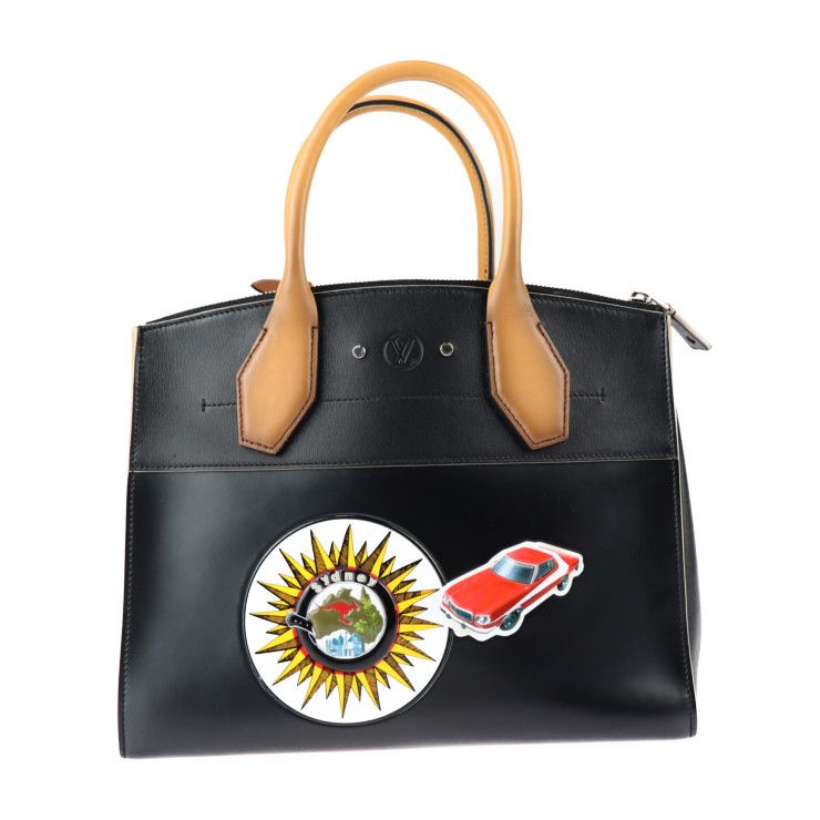 Louis Vuitton City Steamer MM Handbag Leather Black Multicolor Silver — view 3