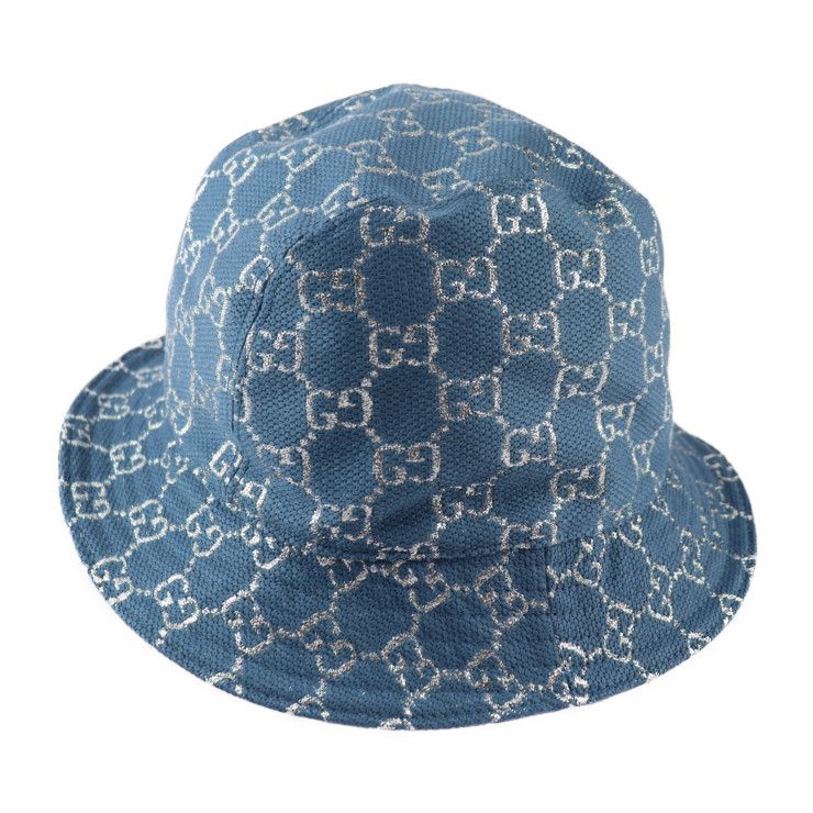 Gucci GG Lame Bucket Hat 71% Wool 17% Nylon 12% Metal Fiber Blue Silver — view 2