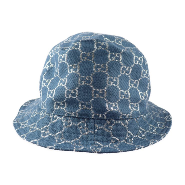 Gucci GG Lame Bucket Hat 71% Wool 17% Nylon 12% Metal Fiber Blue Silver — view 4