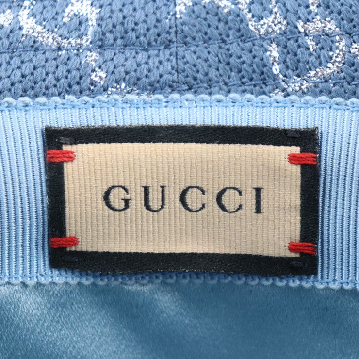 Gucci GG Lame Bucket Hat 71% Wool 17% Nylon 12% Metal Fiber Blue Silver — view 7