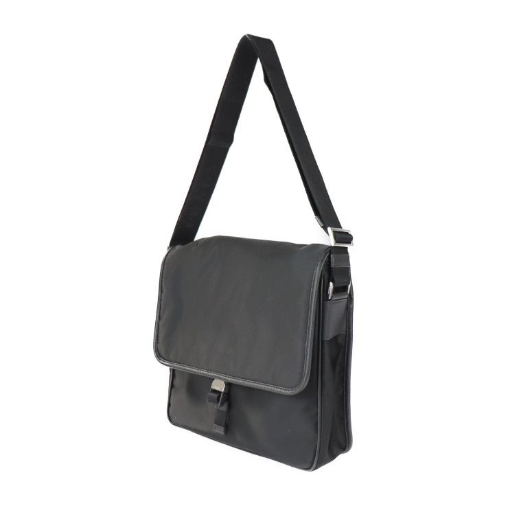 Prada Messenger Bag Shoulder 2 Vd951 Nylon Black Leather Silver Hardware — view 2