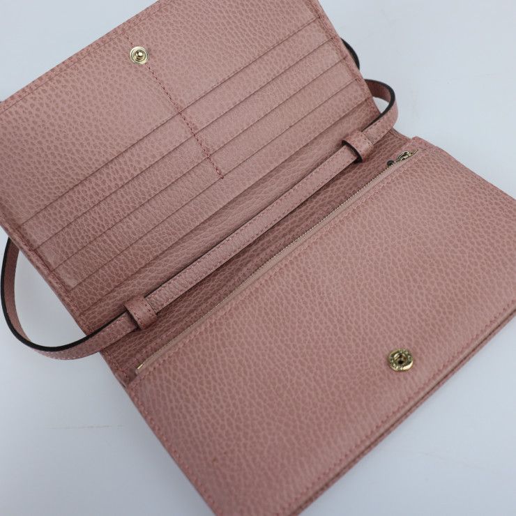 Gucci Shoulder Wallet Bag Calf Leather Pinkish Gold Hardware — view 7