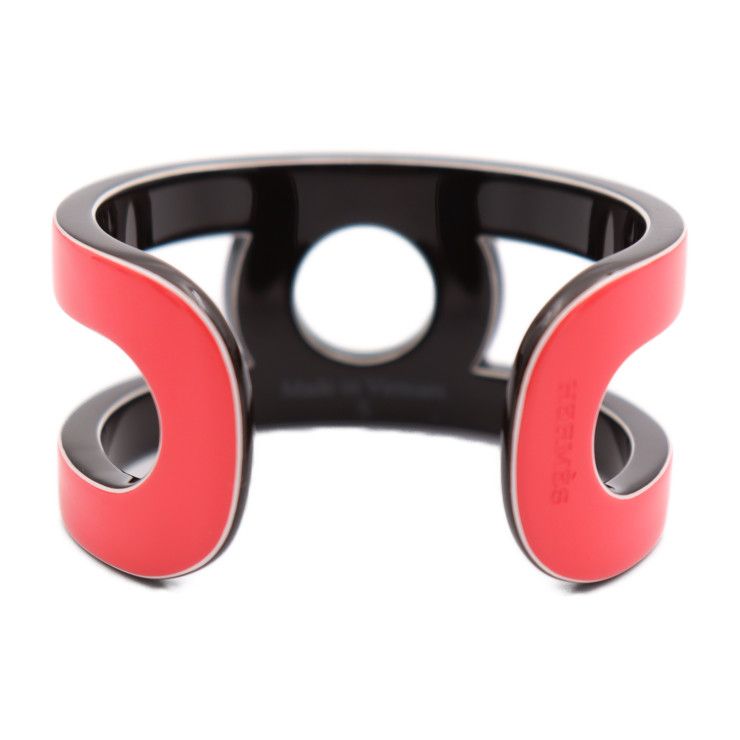 Hermes Variation Bangle Lacquered Wood Pinkish Black Cuff Bracelet — view 3