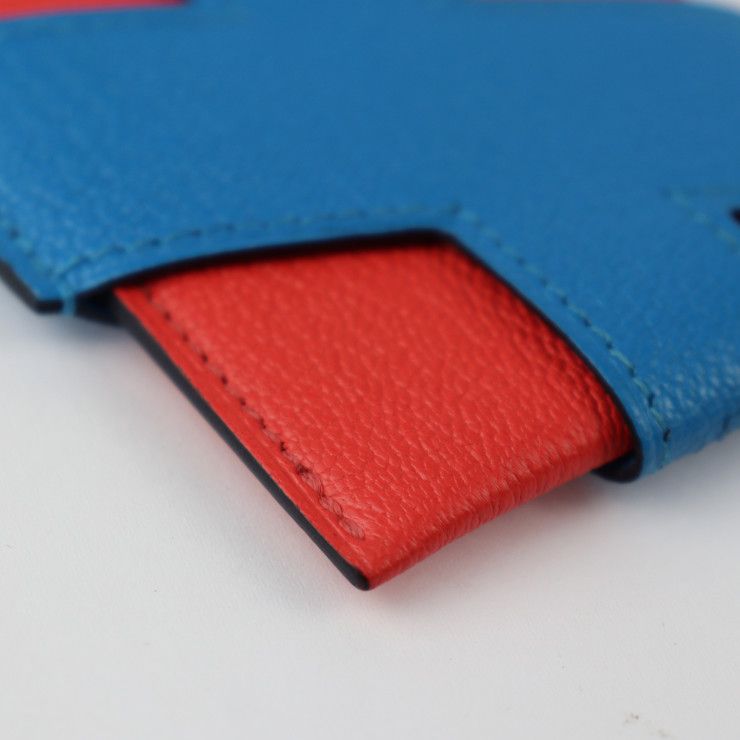 Hermes H Tag Card Holder Case Chevre Rouge Blue Silver Hardware Periodica — view 5