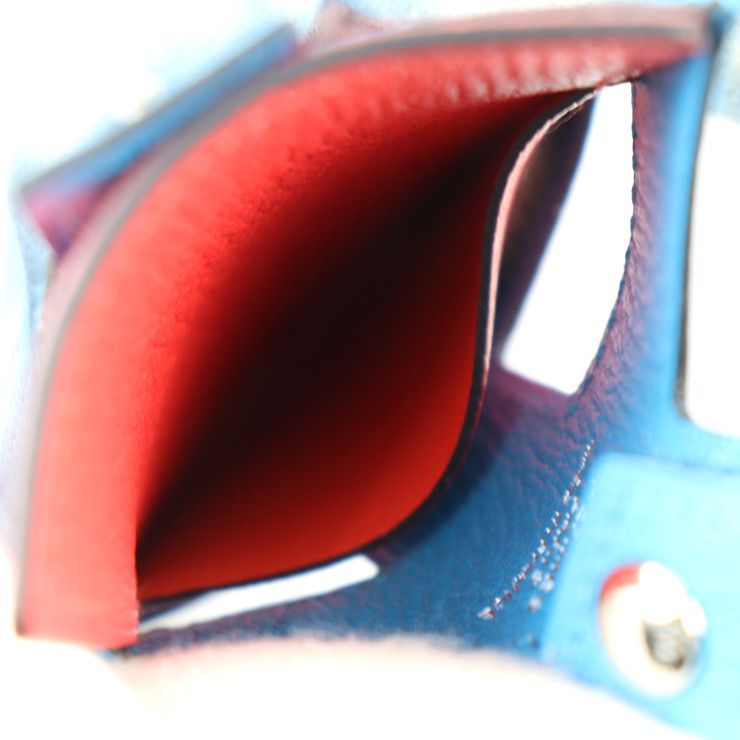 Hermes H Tag Card Holder Case Chevre Rouge Blue Silver Hardware Periodica — view 6