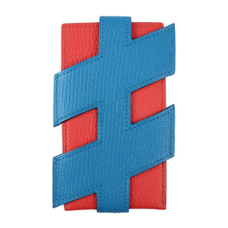 Hermes H Tag Card Holder Case Chevre Rouge Blue Silver Hardware Periodica — view 3