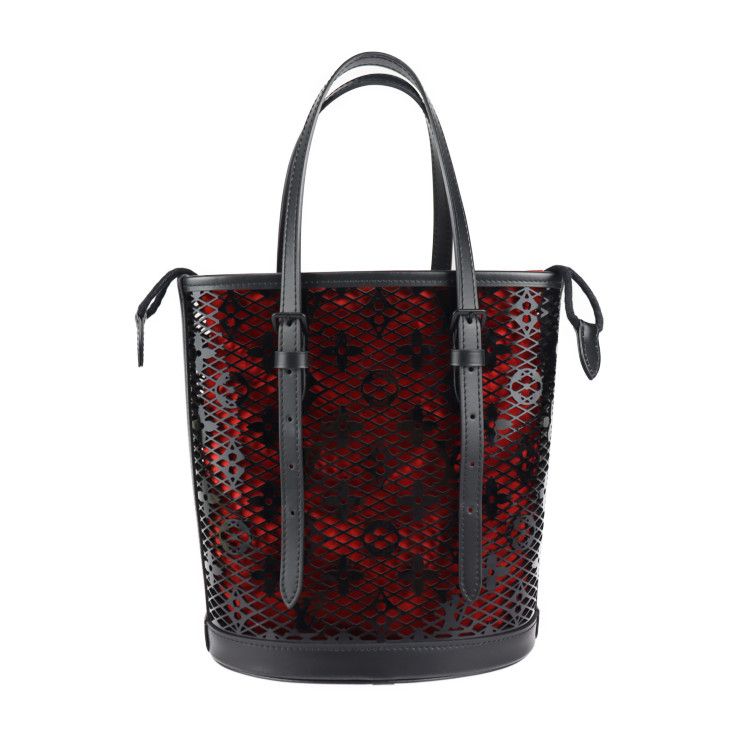 Louis Vuitton Bucket PM Tote Bag Patent Calf Leather Black Red Monogram — view 3