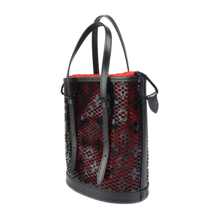 Louis Vuitton Bucket PM Tote Bag Patent Calf Leather Black Red Monogram — view 2