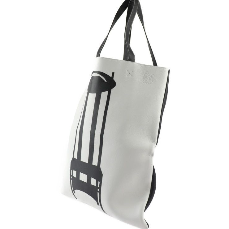 Loewe Tote Bag Leather Black White Mackintosh Argyle Chair Pattern Large Size — view 2