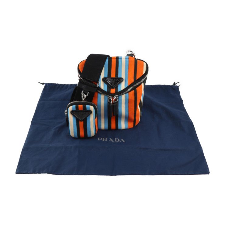 Prada Shoulder Bag 2 Vh147 Canvas Leather Orange Blue Ivory Black Silver — view 9