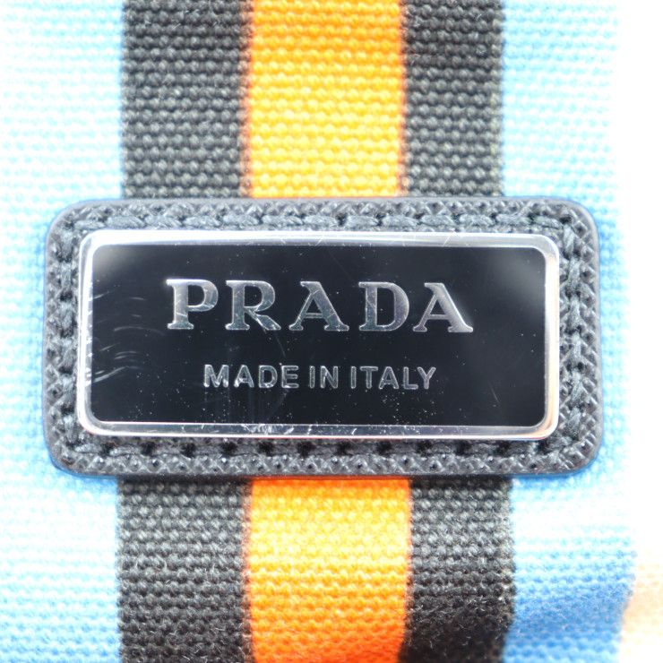 Prada Shoulder Bag 2 Vh147 Canvas Leather Orange Blue Ivory Black Silver — view 8