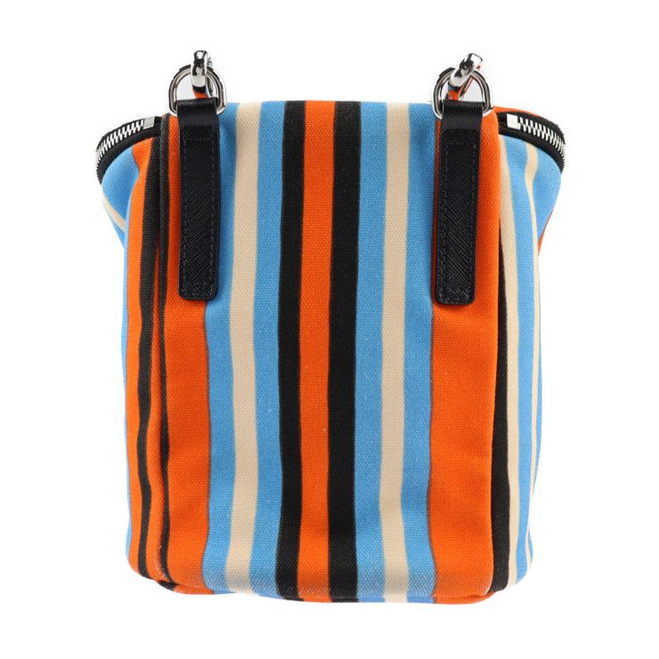 Prada Shoulder Bag 2 Vh147 Canvas Leather Orange Blue Ivory Black Silver — view 3