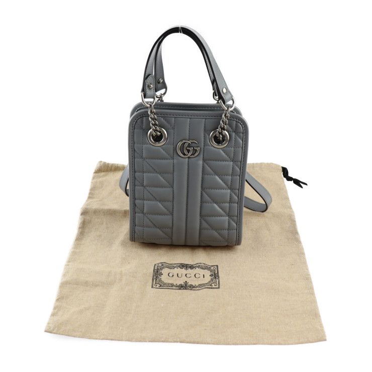 Gucci Handbag Leather Gray Silver Hardware GG Marmont 2-Way Shoulder Bag — view 9