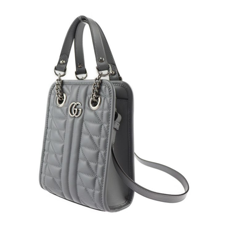 Gucci Handbag Leather Gray Silver Hardware GG Marmont 2-Way Shoulder Bag — view 2