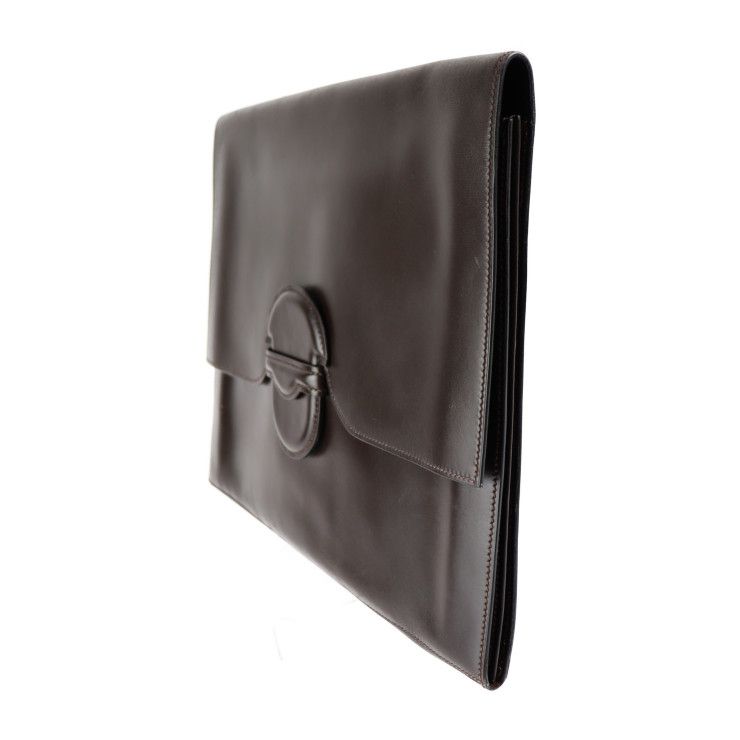Hermes Clutch Bag Box Calf Dark Brown FACO GM 35 Second Document — view 2