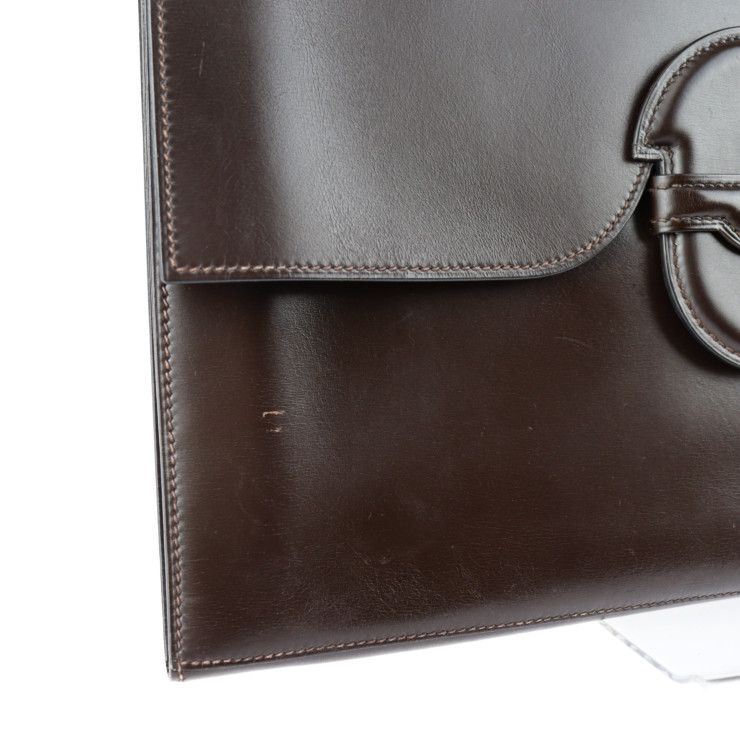 Hermes Clutch Bag Box Calf Dark Brown FACO GM 35 Second Document — view 6