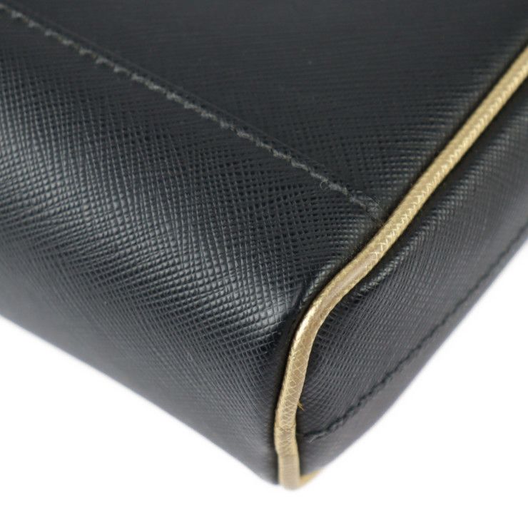 Prada Shoulder Bag 2 Vh063 Saffiano Leather Black Gold Tone Triangle Logo — view 5