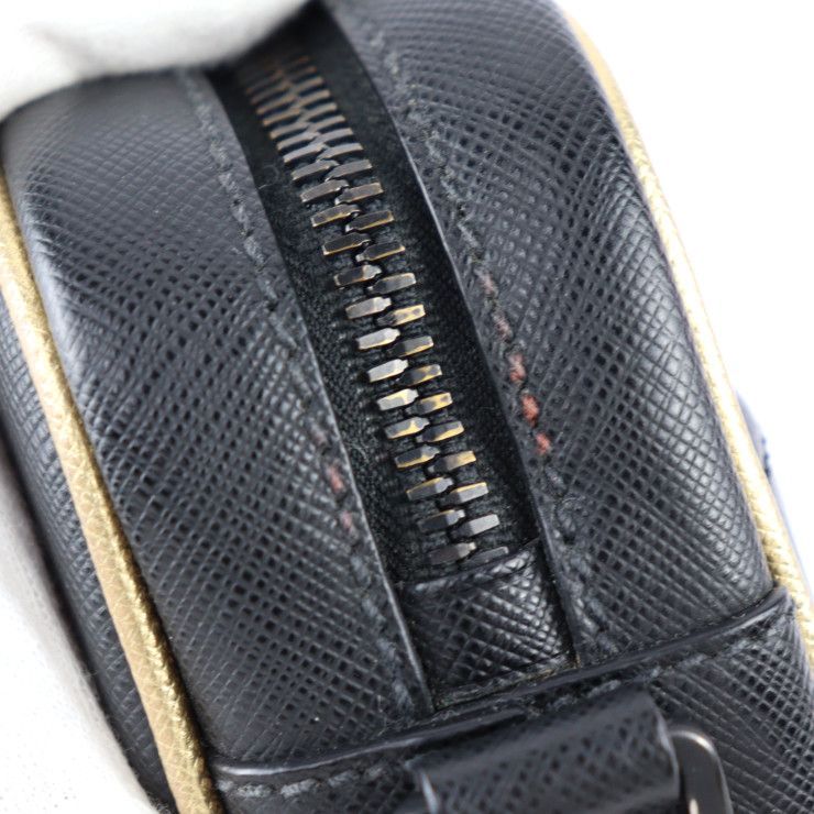 Prada Shoulder Bag 2 Vh063 Saffiano Leather Black Gold Tone Triangle Logo — view 7