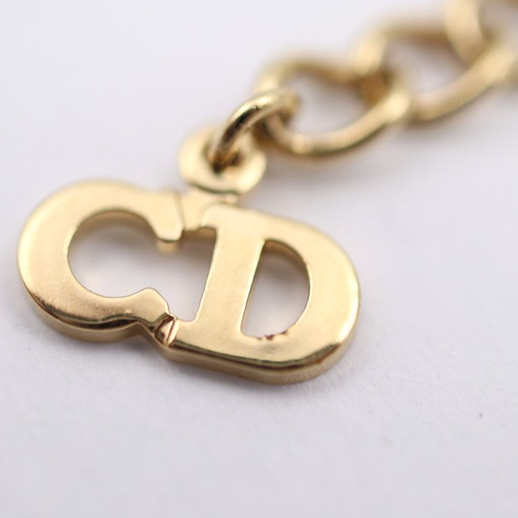 Christian Dior Necklace Metal Rhinestone Gold Black CD Logo Choker — view 6