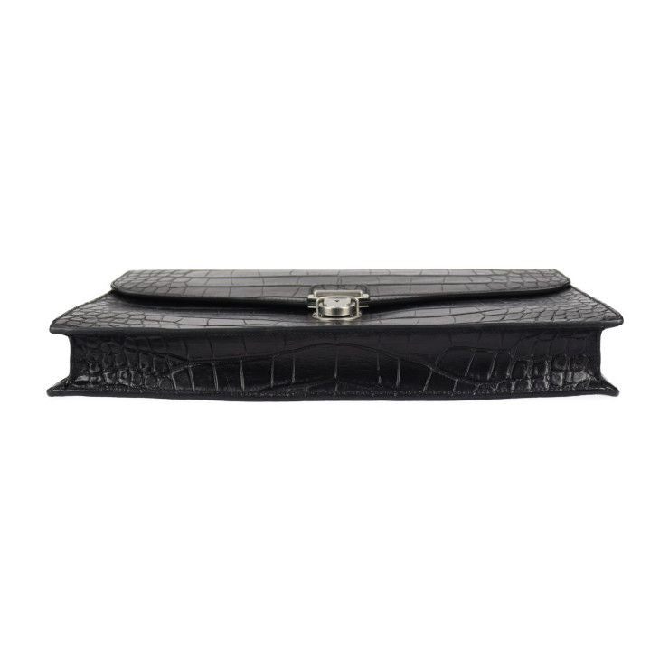 Celine Business Bag Croc Shape Pressed Leather Black Silver Hardware Portable — view 4