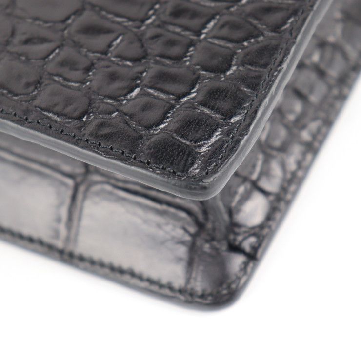 Celine Business Bag Croc Shape Pressed Leather Black Silver Hardware Portable — view 5