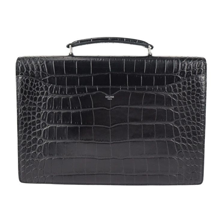 Celine Business Bag Croc Shape Pressed Leather Black Silver Hardware Portable — view 3