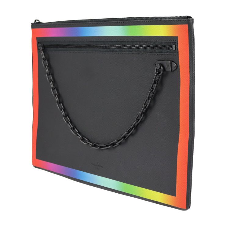 Louis Vuitton Pochette A4 Clutch Bag Leather Black Rainbow Taiga — view 2