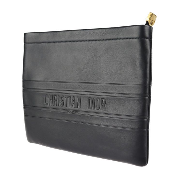 Christian Dior Clutch Bag 19 S5543 Cgsb Leather Black Gold Hardware Pouch — view 2