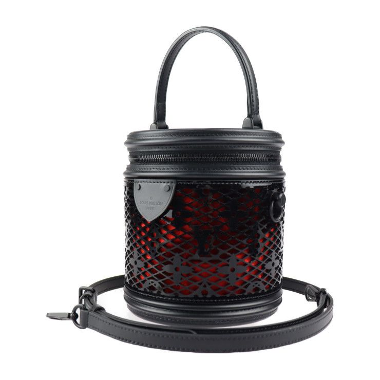 Louis Vuitton Cannes Handbag Leather Black Red Monogram Lace Vanity Bag — view 2
