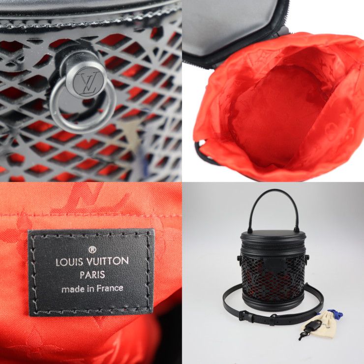 Louis Vuitton Cannes Handbag Leather Black Red Monogram Lace Vanity Bag — view 9