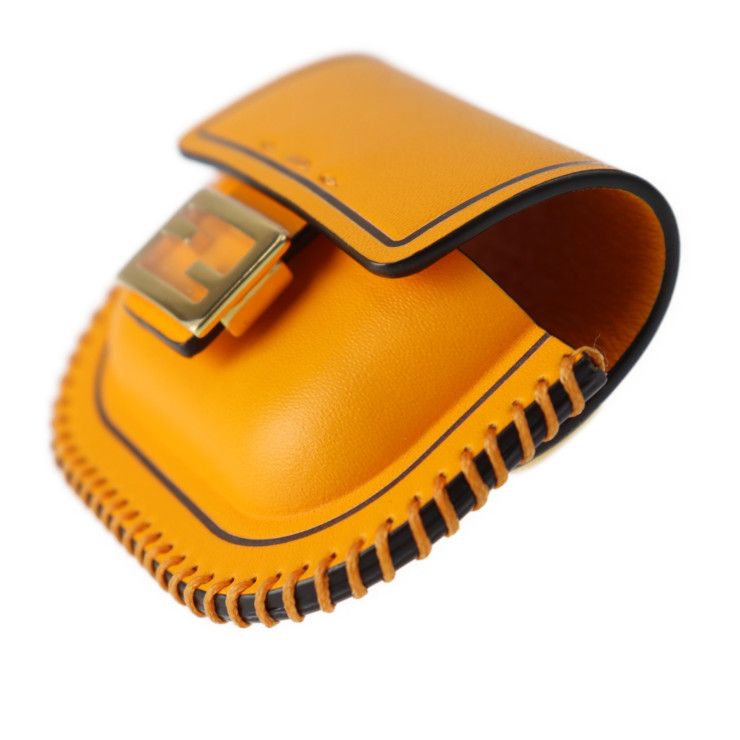 Fendi Pico Baguette Bag Pouch 7 Ar946 Calf Leather Orange Gold Hardware Earphone — view 3