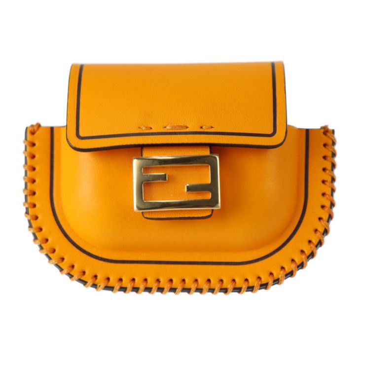 Fendi Pico Baguette Bag Pouch 7 Ar946 Calf Leather Orange Gold Hardware Earphone — view 2