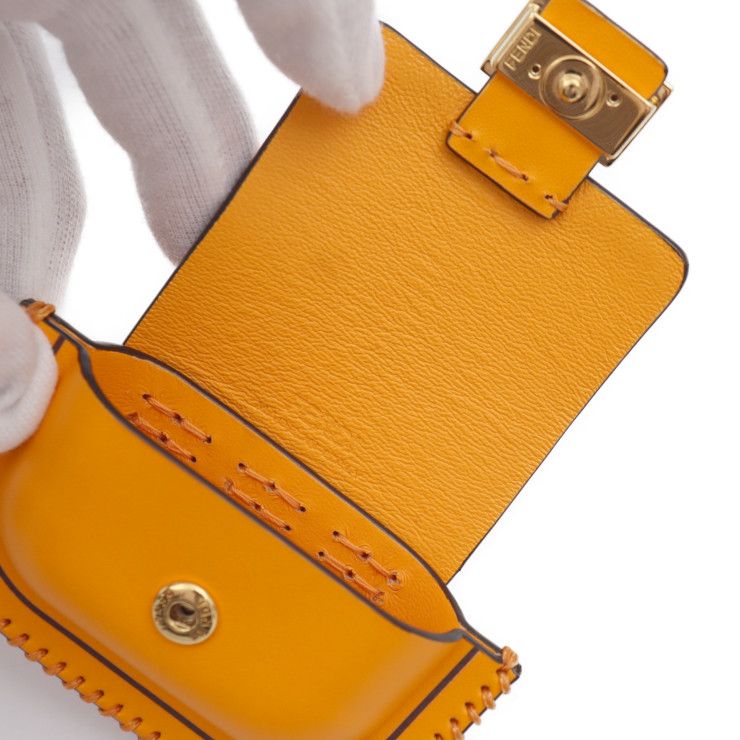 Fendi Pico Baguette Bag Pouch 7 Ar946 Calf Leather Orange Gold Hardware Earphone — view 7
