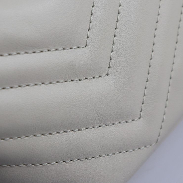 Gucci Shoulder Bag Leather White Ivory Gold Hardware GG Marmont Quilted — view 6