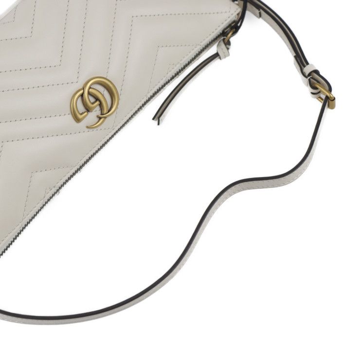 Gucci Shoulder Bag Leather White Ivory Gold Hardware GG Marmont Quilted — view 7