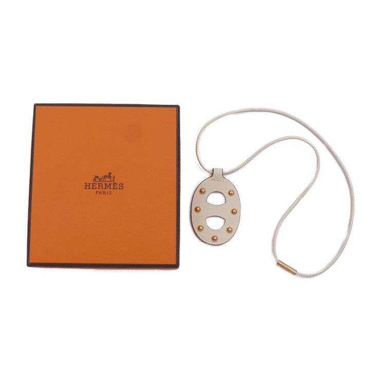 Hermes Chane D'ancre PM Necklace Swift NATA Cream Brown Pink Gold Hardware — view 6
