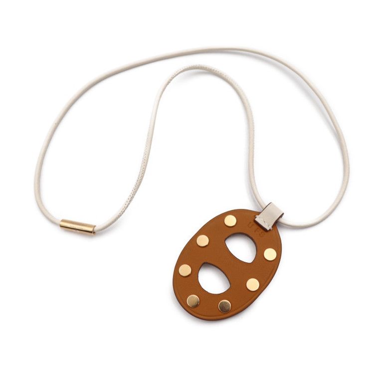Hermes Chane D'ancre PM Necklace Swift NATA Cream Brown Pink Gold Hardware — view 3