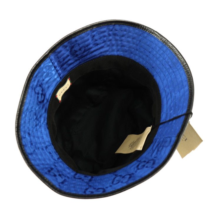 Gucci Bucket Hat GG Nylon Leather Blue Black Off the Grid — view 5