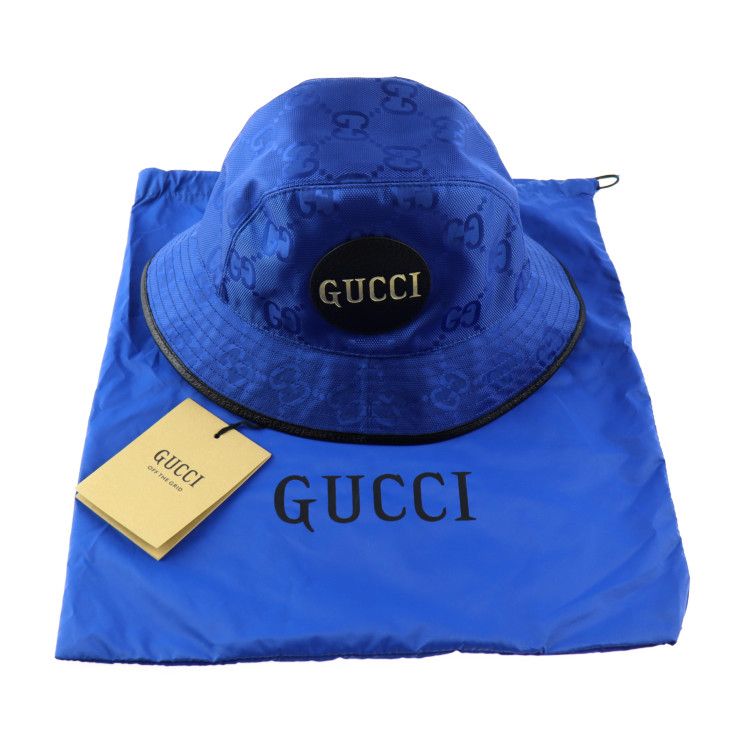 Gucci Bucket Hat GG Nylon Leather Blue Black Off the Grid — view 8