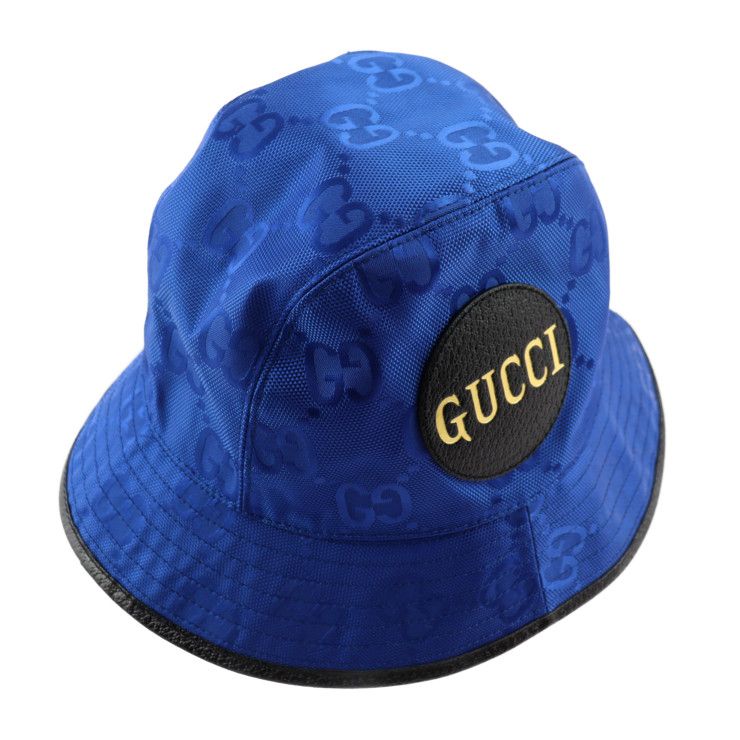 Gucci Bucket Hat GG Nylon Leather Blue Black Off the Grid — view 2
